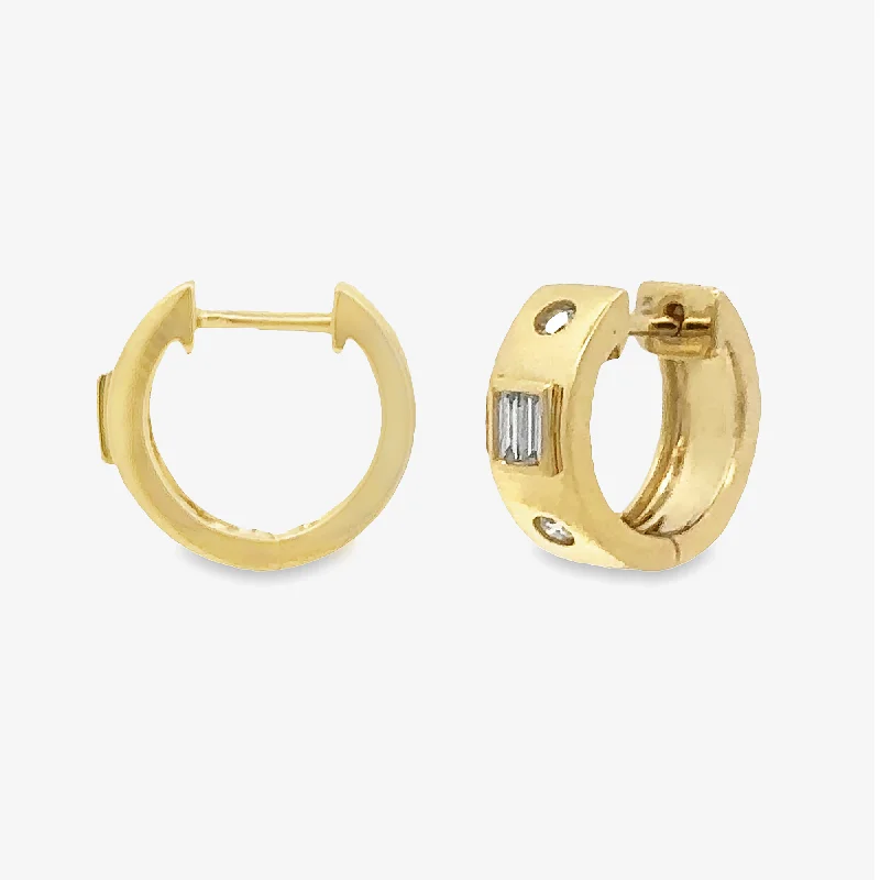 Custom Gold Earrings-B&B Set Diamond Huggie Earrings