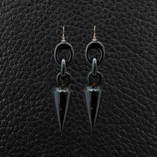 Stud Earrings-Jet Estate Dangle Earrings