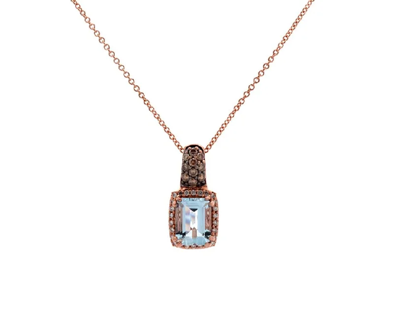 Religious Cross Necklaces -Le Vian Aquamarine & 0.25ctw Chocolate & White Diamond Frame Pendant Necklace 14K