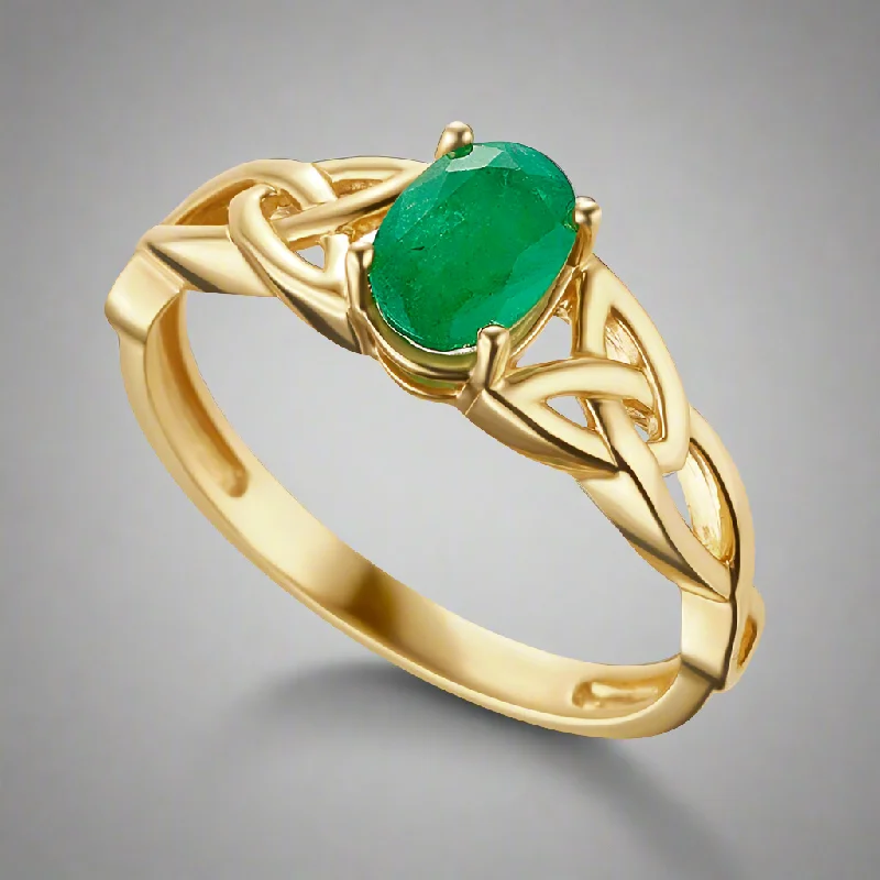 Wedding bands with emeralds-14k Gold Emerald Trinity Ring