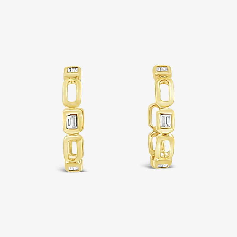 Custom Wedding Earrings-Open Link Baguette Diamond Earrings