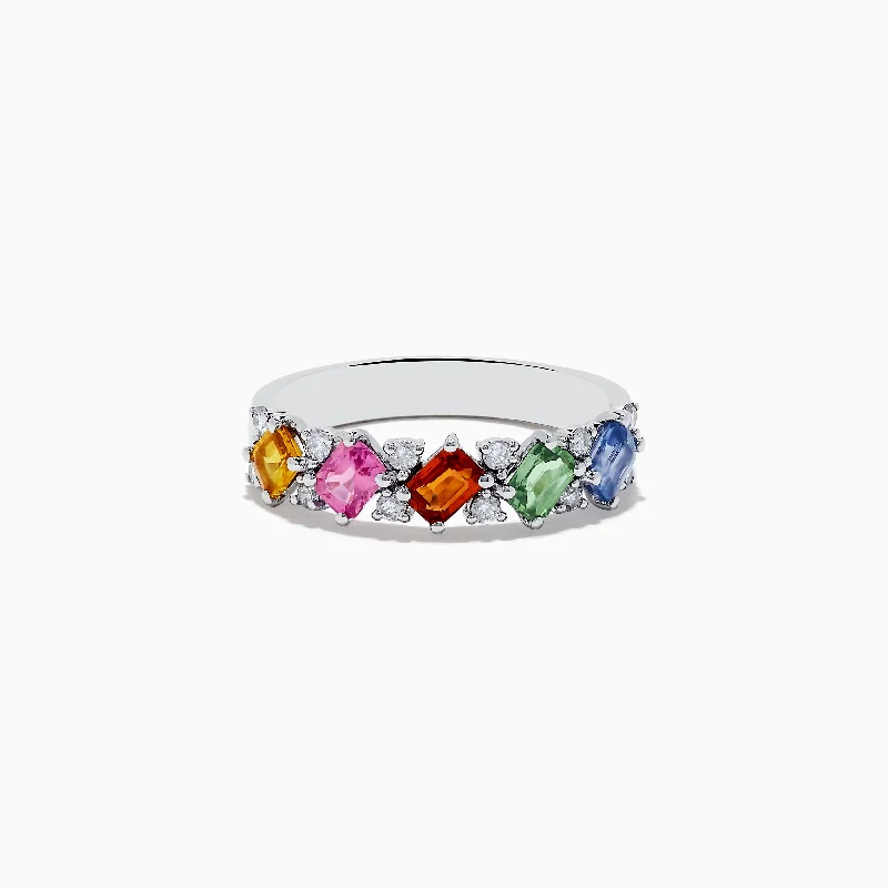 Custom wedding rings for men with sapphires-Watercolors 14K White Gold Multi Sapphire and Diamond Ring