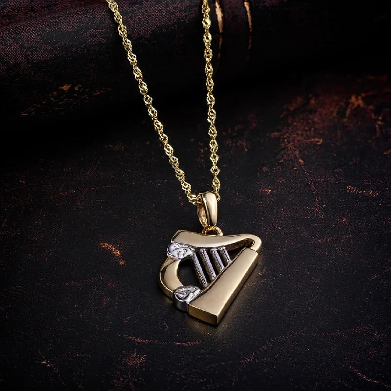 Retro Necklaces -14K Gold Two Tone Harp Pendant