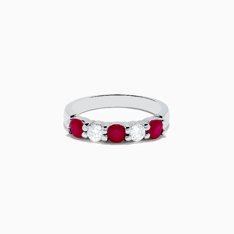 Women's rings-14K White Gold Ruby and Diamond Stacking Band, 1.14 TCW