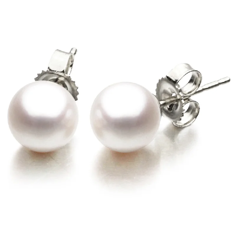 Simple Hoop Earrings-14K White Gold 5-5.50mm Cultured Pearl Stud Earrings