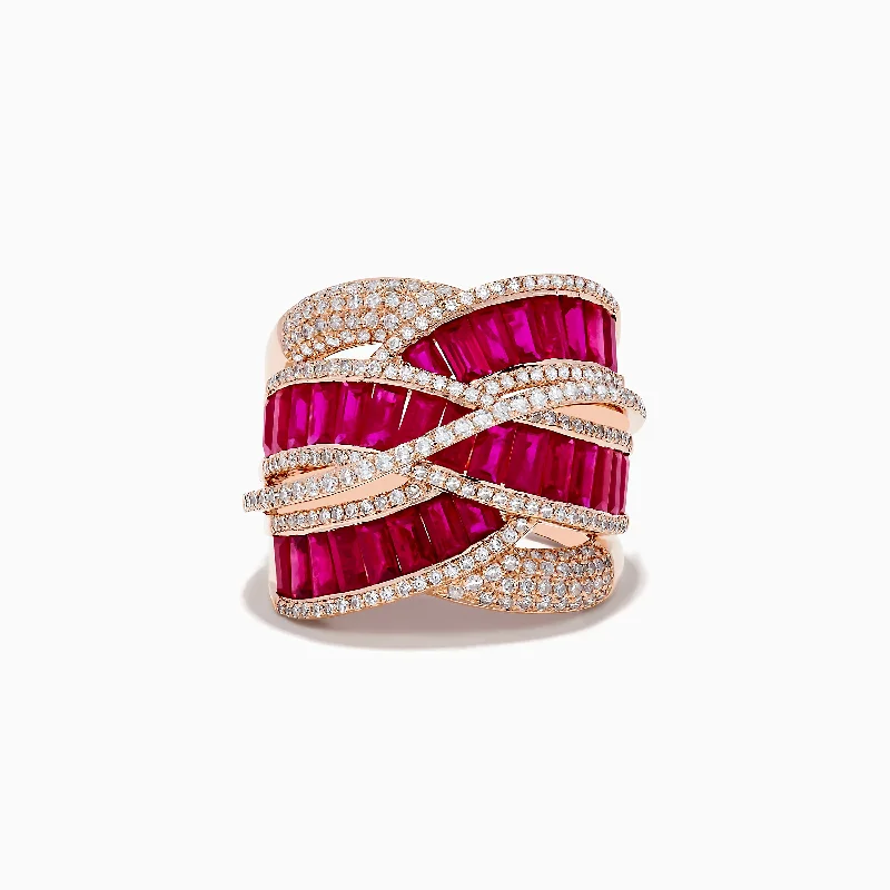 Birthstone rings for couples-Ruby Royale 14K Rose Gold Ruby and Diamond Cocktail Ring