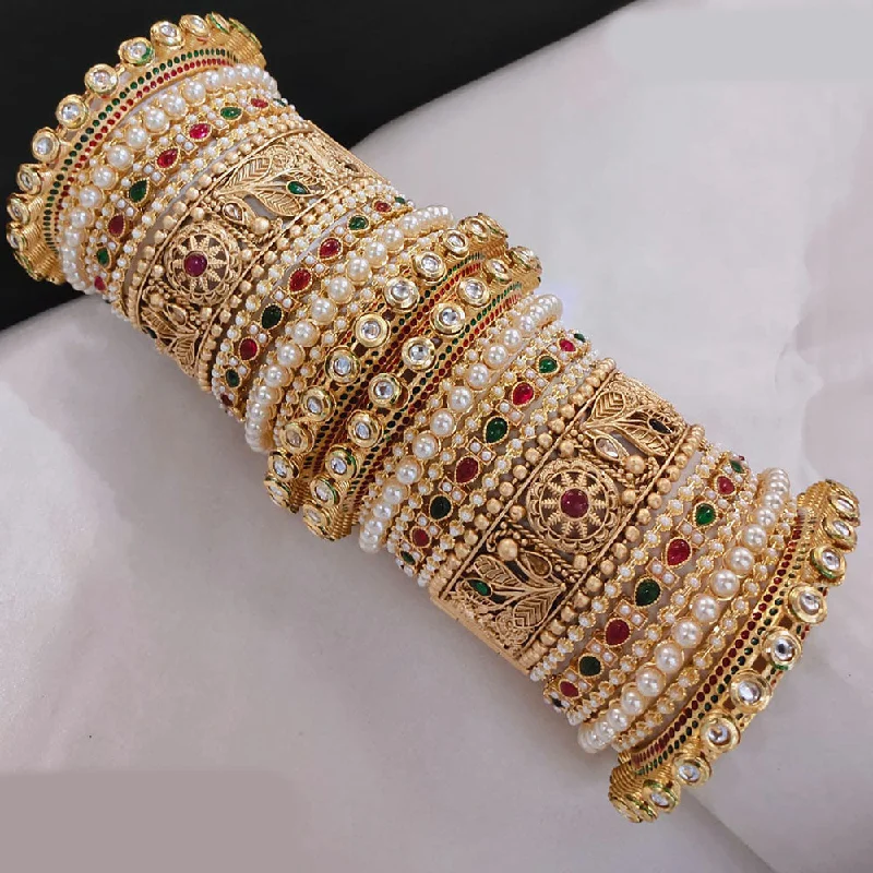 Elegant Wedding Bangles For Brides-Lucentarts Jewellery Gold Plated Pota Stone And Pearls Openable Bangles Set