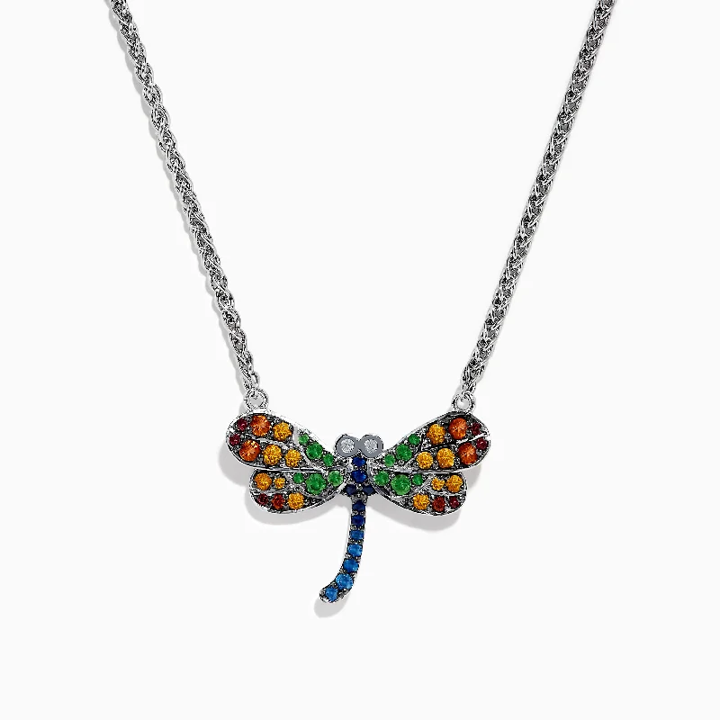 Necklaces for Kids -Nature Sterling Silver Multi Gemstone Dragonfly Necklace