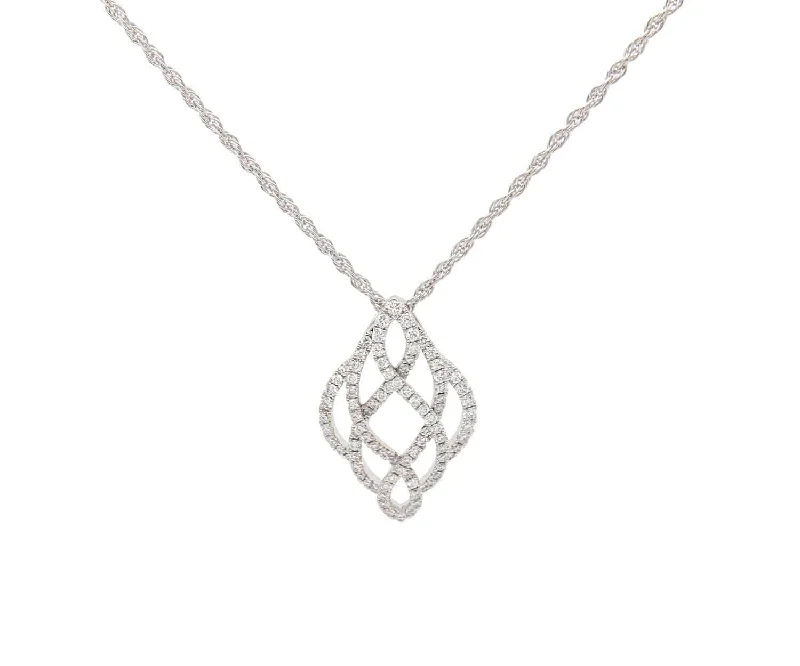 Long Silver Necklaces -0.25ctw Pave Diamond Knot Pendant Necklace in 14K