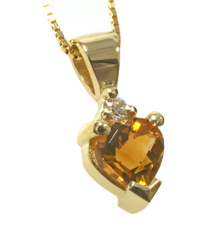 Custom Gold Necklaces -14K Yellow Gold Heart Citrine & Diamond Pendant Necklace HB00591ci