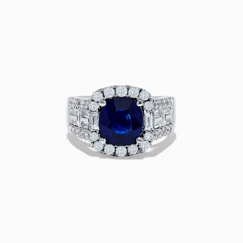 Unique engagement rings for women-Hematian 18K White Gold Blue Sapphire and Diamond Ring