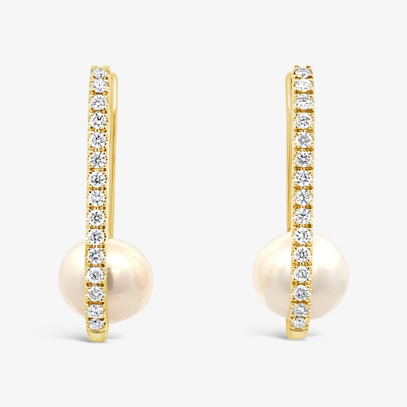 Elegant Dangle Earrings-Pearl & Diamond Paper Clip Profile Earrings