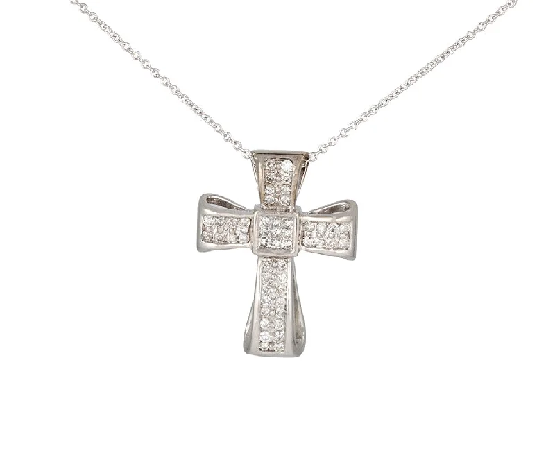 Vintage Necklaces -0.50ctw Princess and Round Diamond Cross Pendant Necklace in 14K