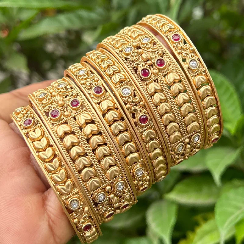 Traditional Wedding Bangles Set-Neetu Art Gold Plated Pota Stone Bangles Set