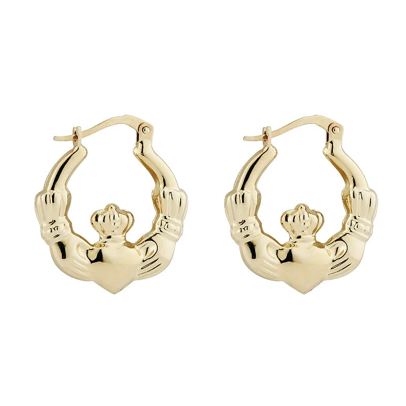 Blue Earrings-14K Gold Claddagh Creole Earrings