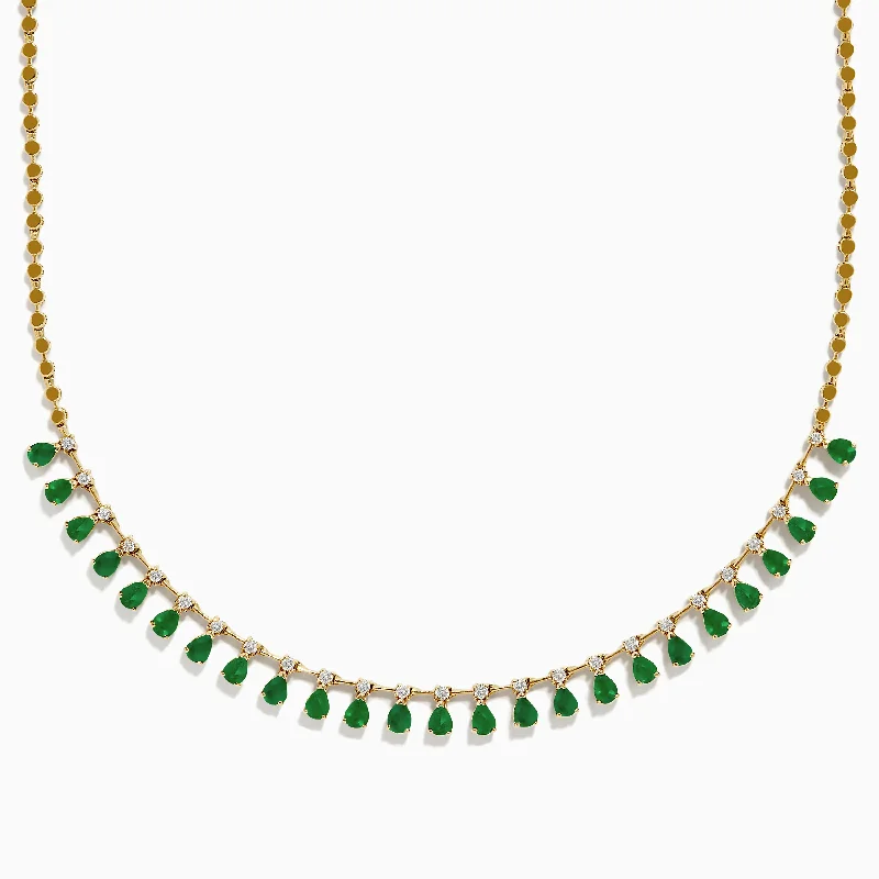 Black Onyx Necklaces -14K Yellow Gold Emerald and Diamond Necklace, 4.05 TCW