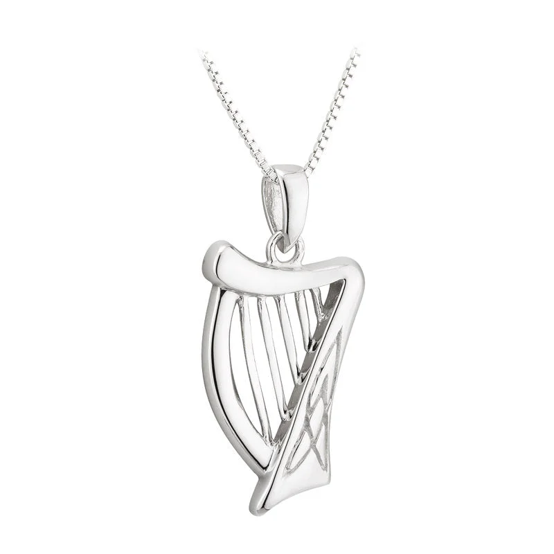 Choker Pendant Necklaces -Sterling Silver Harp Pendant