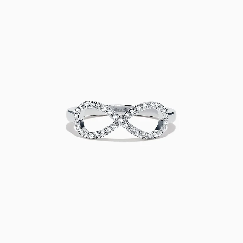 Men's fashion rings with gemstones-14K White Gold Diamond Infinity Pinky Ring, 0.13 TCW