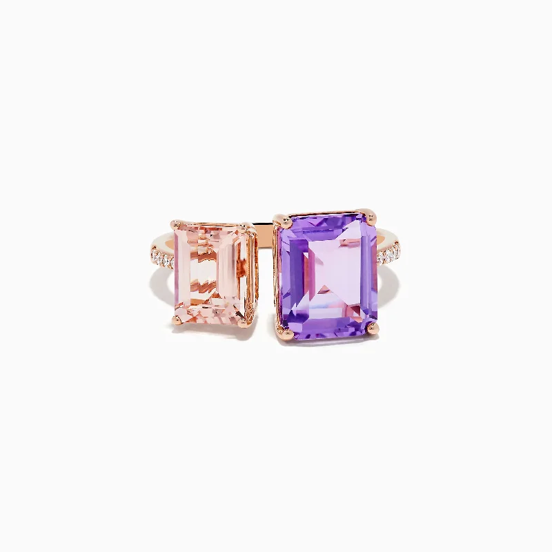 Personalized fashion rings with sapphire gemstones-14k Rose Gold Pink Amethyst and Morganite Toi Et Moi Ring