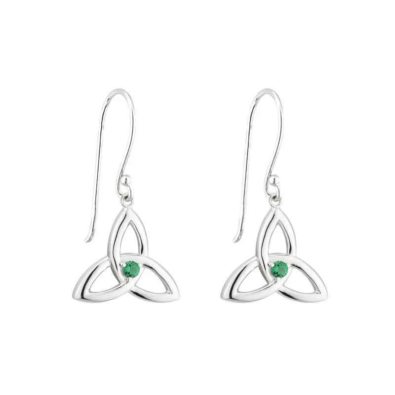 Stud Earrings For Women-Sterling Silver Green Crystal Trinity Knot Drop Earrings