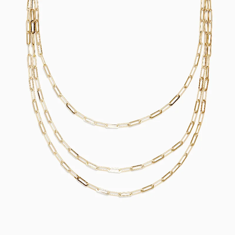 Chunky Silver Necklaces -14K Yellow Gold 18" Layered Paperclip Chain Necklace