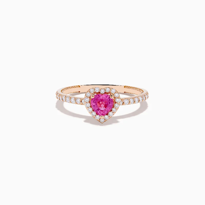 Affordable fashion rings with personalized engravings-Novelty 14K Rose Gold Pink Sapphire and Diamond Heart Ring