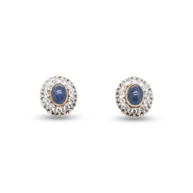 Fashion Hoop Earrings-14k Two-tone Sapphire And Diamond Earrings