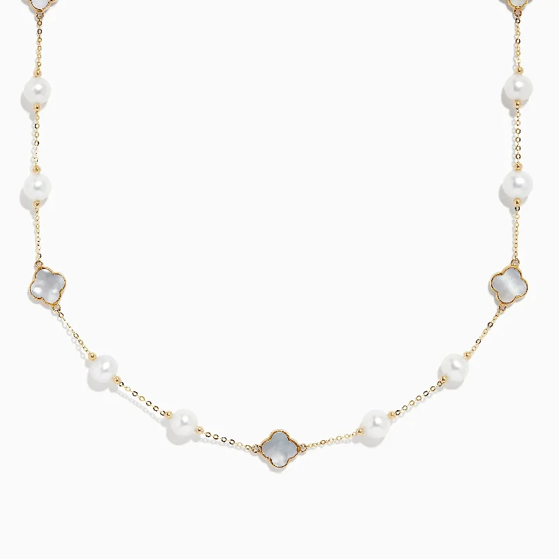 Romantic Necklaces -14K Yellow Gold Fresh Water Pearl and Mother of Pearl Necklace