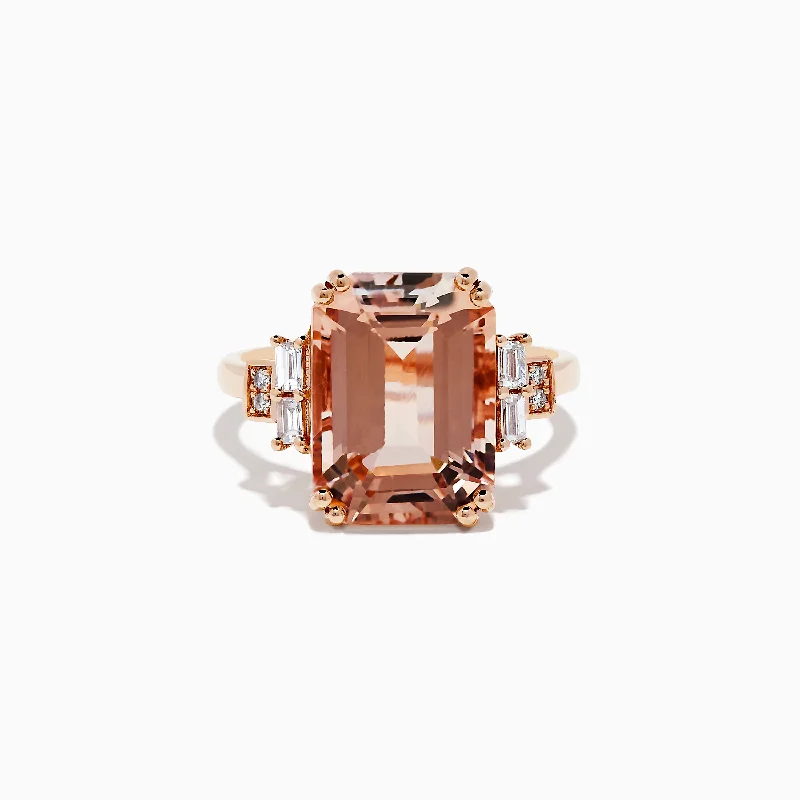 Personalized fashion jewelry rings-14K Rose Gold Morganite and Diamond Ring