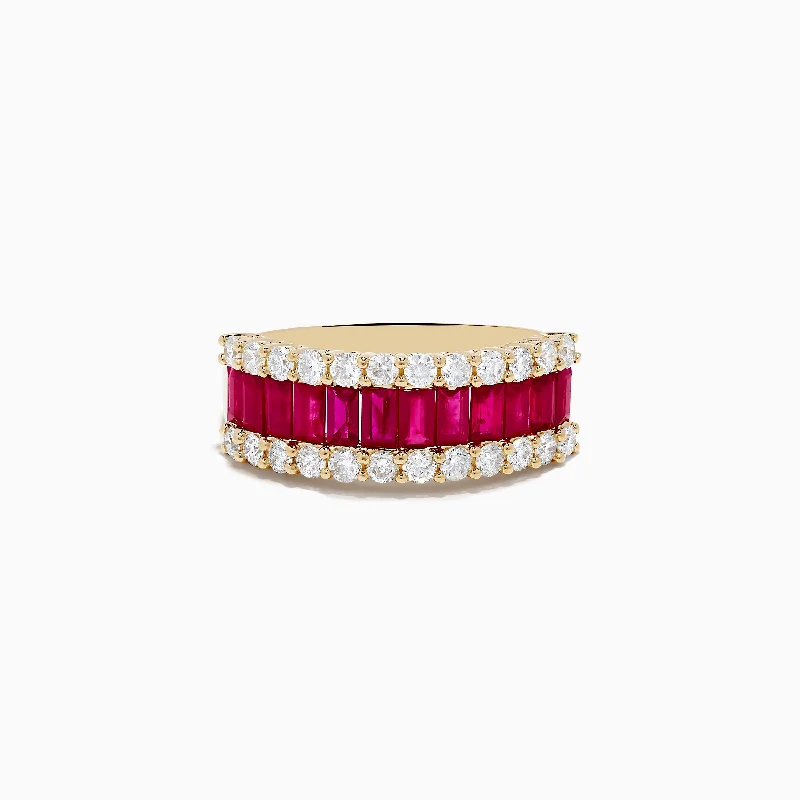 Promise rings for her-Ruby Royale 14K Yellow Gold Baguette Cut Ruby and Diamond Band