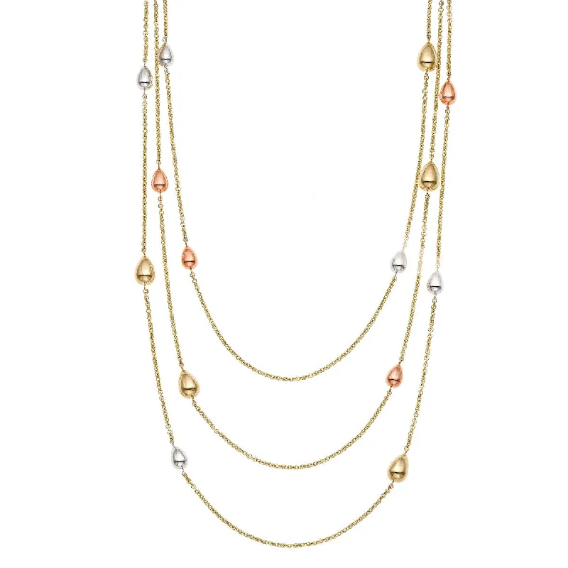 Fine Gold Pendant Necklaces -14K 24.5" Tri-tone Multi Strand Trinity Bead Drop Necklace MRC9698-2450