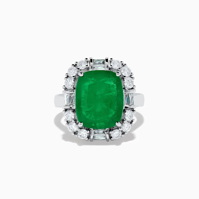 Bridal rings-Brasilica 14K White Gold Emerald and Diamond Ring