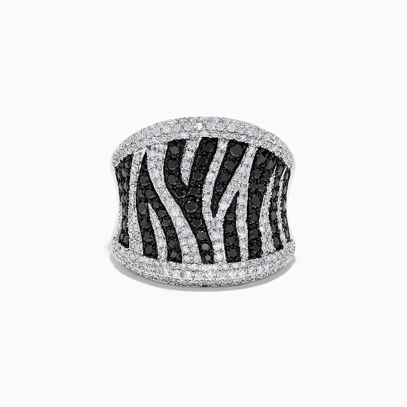 Simple personalized rings-14K White Gold Black and White Diamond Zebra Print Ring