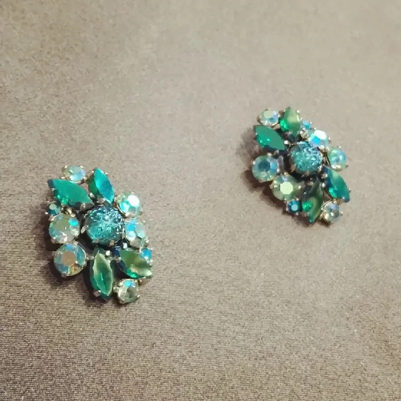 Bridal Earrings For Bridesmaids-Vintage Schiaparelli Green clip on earrings