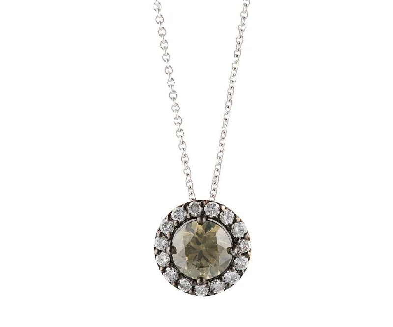 Engraved Necklaces -2.00ct Galaxy Diamond and 0.75ctw White Diamond Halo Pendant Necklace in 14K