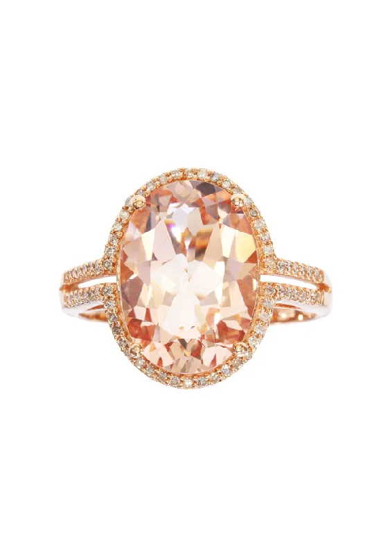 Stackable diamond rings-14K Rose Gold Morganite and Diamond Ring, 5.46 TCW