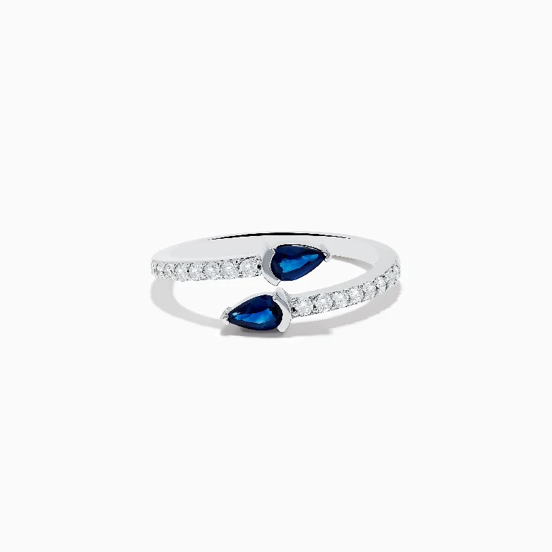 Unique rings-Royal Bleu 14K White Gold Sapphire and Diamond Bypass Ring