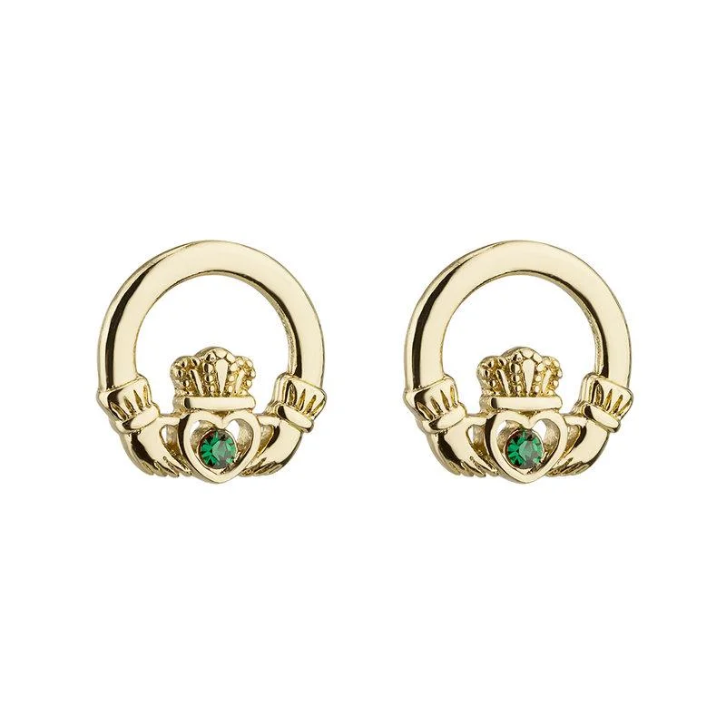 Bridal Dangle Earrings-Gold Plated Crystal Claddagh Earrings