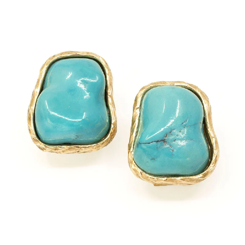 Customized Earrings-Gold Rimmed Tumbled Turquoise Earring