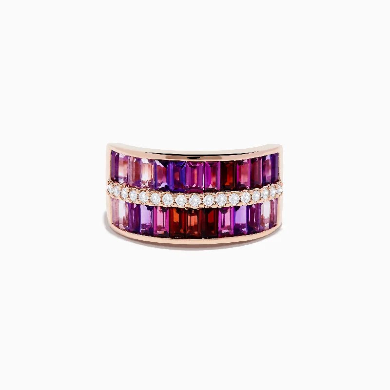 Classic diamond rings-Mosaic 14K Rose Gold Multi Gemstone and Diamond Band Ring