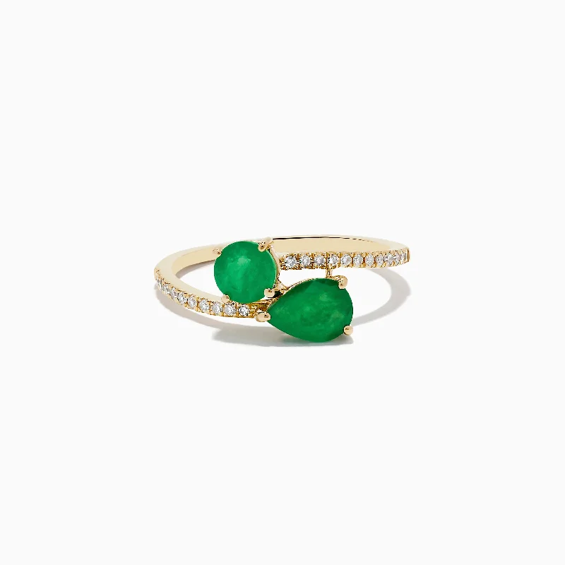 Personalized wedding rings-Brasilica 14K Yellow Gold Emerald and Diamond Ring