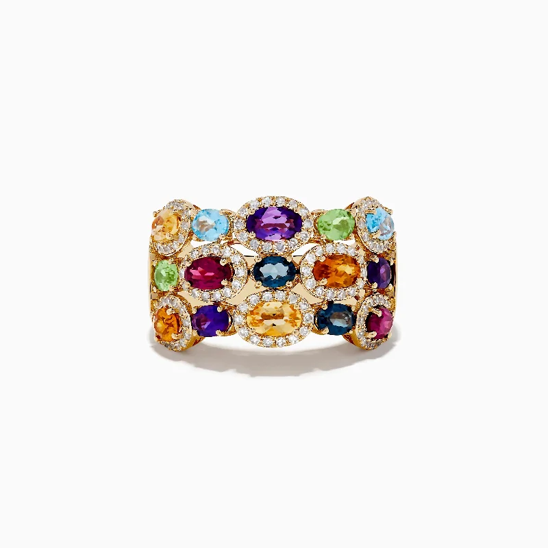 Custom diamond wedding bands-Mosaic 14K Yellow Gold Multi Gemstone Ring