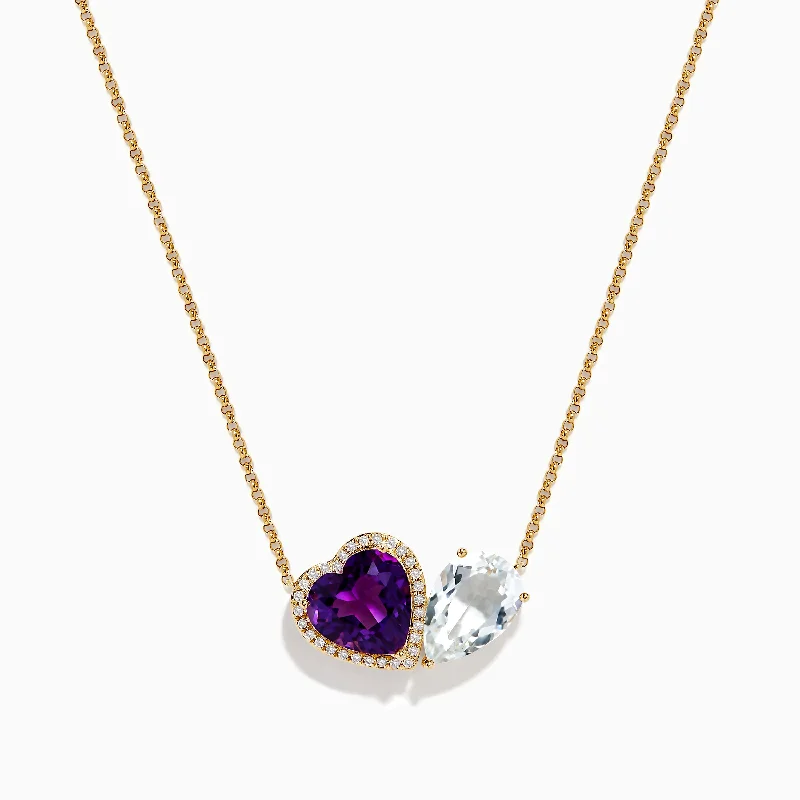 Birthstone Necklaces -14K Yellow Gold Amethyst, White Topaz, and Diamond Necklace