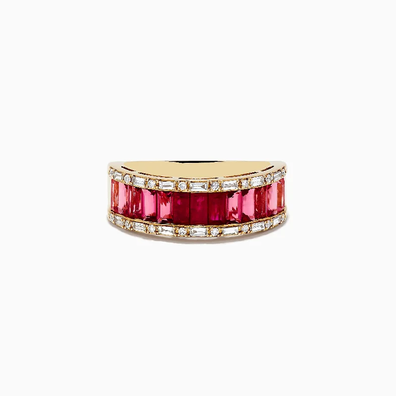 Affordable rings with engraved messages-14k Yellow Gold Baguette Cut Ruby and Pink Tourmaline Band