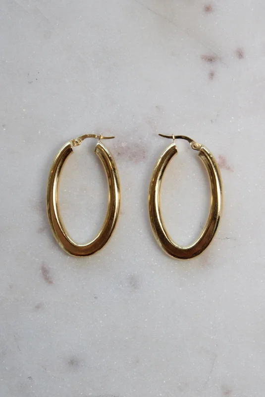 Gold And Diamond Earrings-18k Long Oval Hoops