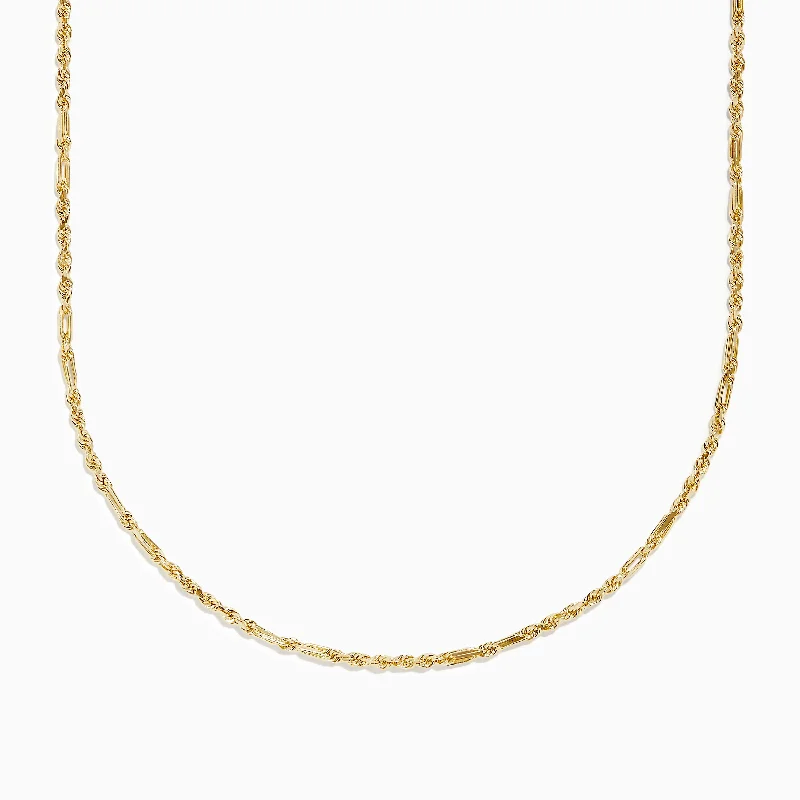 Men’s Fashion Pendant Necklaces -14K Yellow Gold Figaro Rope Chain Necklace 18"