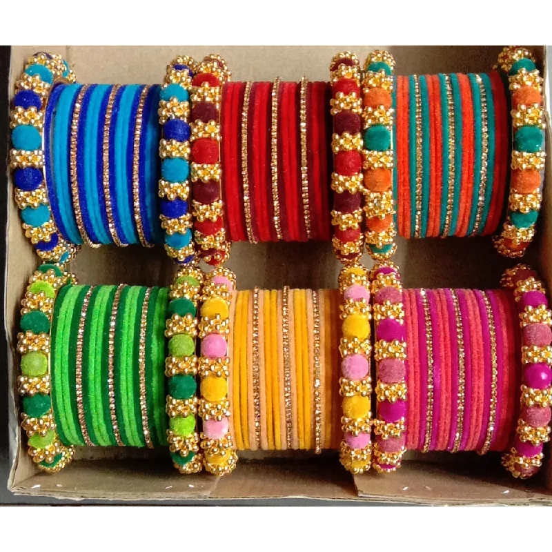 Traditional Wedding Bangles Set For Brides-Shree Asha Bangles Pack Of 6 Multi Color Velvet Bangles Set