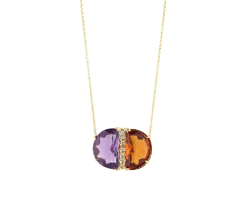 Pearl Necklaces -Half Moon Shaped Amethyst Citrine and 0.28ctw Diamond Pendant Necklace 14K &18K