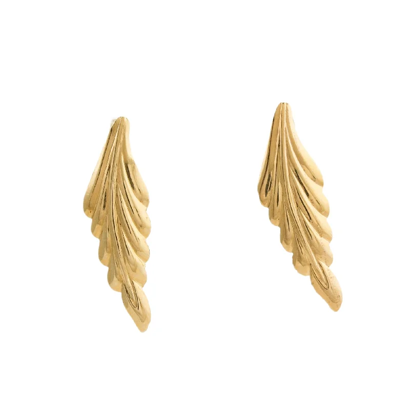 Diamond And Gold Earrings-Elegant 14k Gold x Leaf Earrings