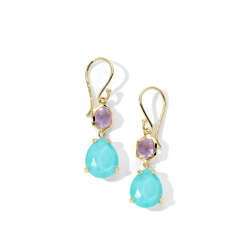 Solid Gold Earrings-Ippolita 18k Yellow Gold Rock Candy Small Snowman Amethyst and Turquoise Earrings